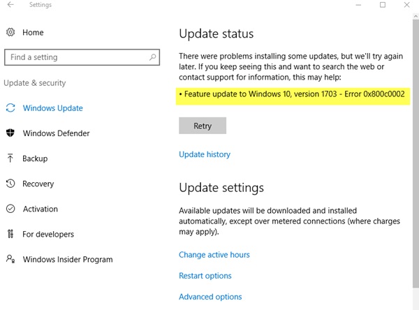 win10רҵʾwindows Update0x800c0002a.jpg