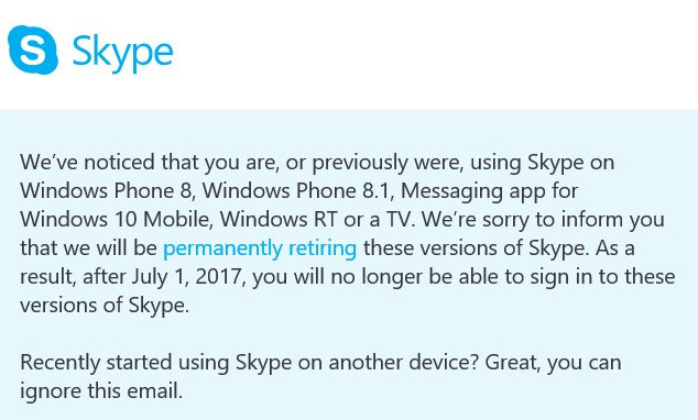 SkypeӦý71ֹ֧ͣwindows Phone 8/8.1windows RTϵͳ