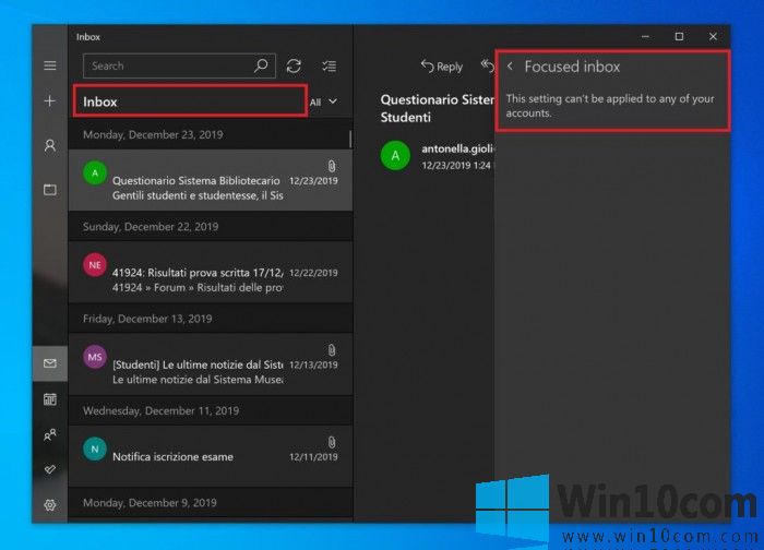 ΢win10 MailӦøɾFocused inboxѡ